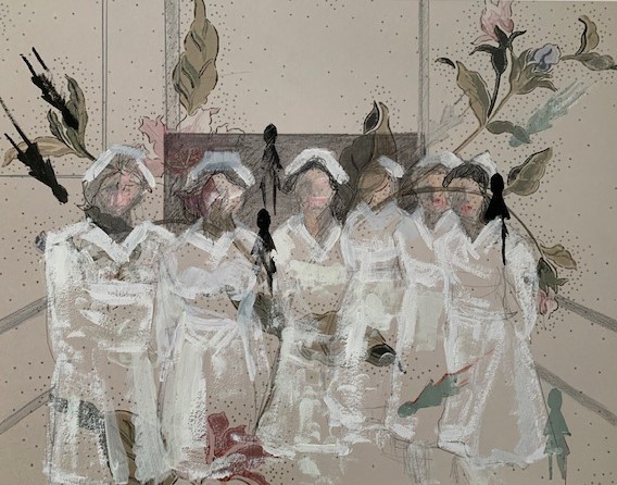 6 Nurses, 2020 | 18x22 Mixed media with gouache on archival paper